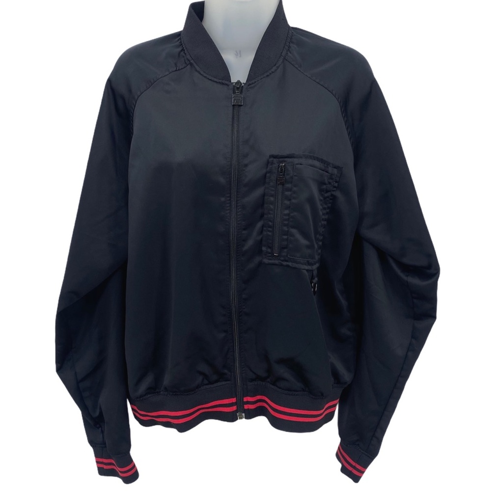 FILA Black/Red Satin Bomber Zip Up Jacket Size Large